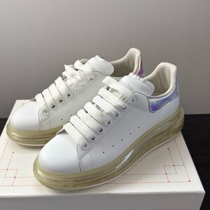 Alexander McQueen Oversized Sneakers White Iridescent Heel Platform Size 8